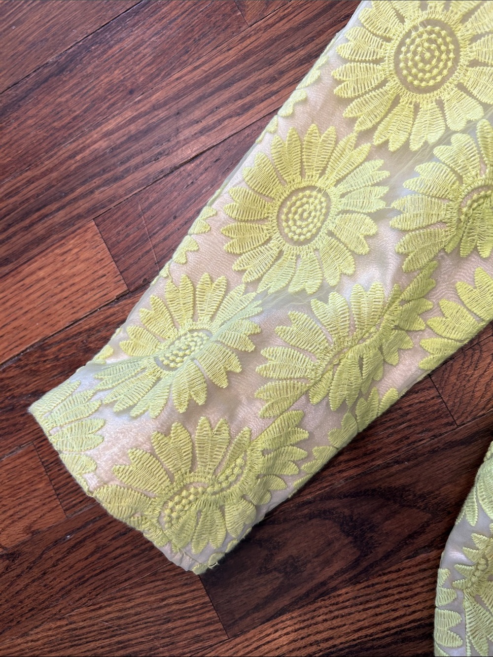 Luii Neon Yellow Floral Brocade Pea Coat - Picture 9 of 16
